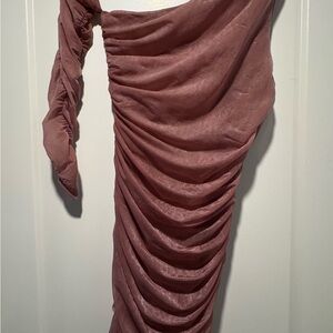 Zara One-Shoulder Ruched Dusty Rose Dress